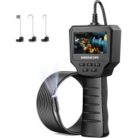 Endoskopkamera mit Licht, QIMIC Industrielles Endoskop 1440P HD Inspektionskamera Kanalkamera Rohrkamera mit 6 LEDs, 2.4" IPS Bildschirm IP67 Wasserdichter, Halbstarres Kabel 16.4FT, 2600mAh Akku